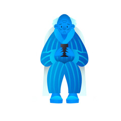 Elderly Man Holding Phone in Striped Pajamas