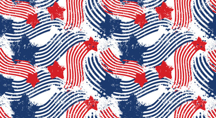 Abstract seamless USA colors grunge pattern. American flag repeats print.