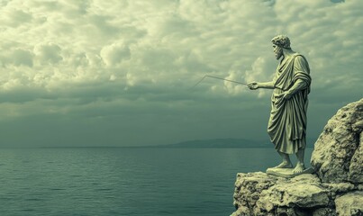 Fototapeta premium Statue overlooking a stormy sea.