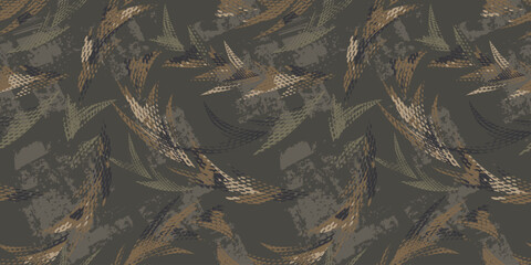 Seamless pattern with arrows, dots. Military halftone effect arrows ornament for sport textile, wrapping paper. Monochrome grunge textured ornament