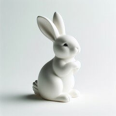 Obraz premium Easter background, One Great Bunny made of white porcelain on a plain background, a minimum of details, plenty of space for writing.