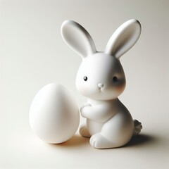 Easter background, One Great Bunny made of white porcelain on a plain background, a minimum of details, plenty of space for writing.
