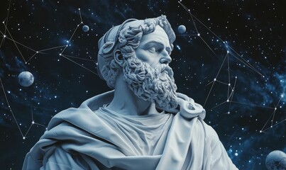 Obraz premium White statue against starry sky.