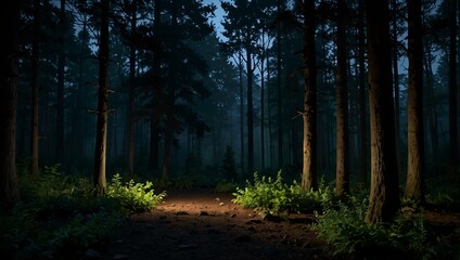 Obraz premium Forest scene at night.