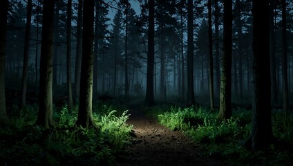 Obraz premium Forest scene at night.