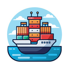 Fototapeta premium A cartoon illustration of a cargo ship on the ocean.