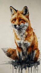Fototapeta premium Hand-drawn minimalist watercolor fox.