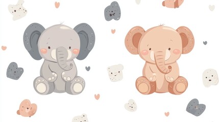 Naklejka premium Elephant and stars, cute baby shower card, pastel colors, soft and cozy nursery print, vector illustration