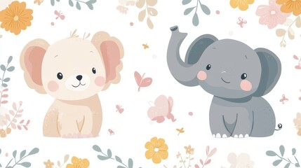 Fototapeta premium Elephant and stars, cute baby shower card, pastel colors, soft and cozy nursery print, vector illustration