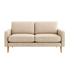 Fototapeta premium Modern sofa design with beige fabric and wooden legs, isolated on a white background. transparent background.