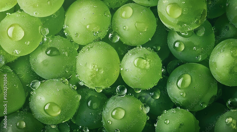 Canvas Prints   A close-up of green balls with water drops on top and bottom