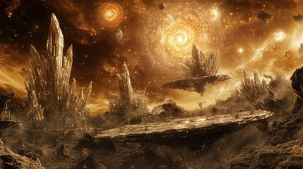 Crystallized Landscape with Glowing Nebula