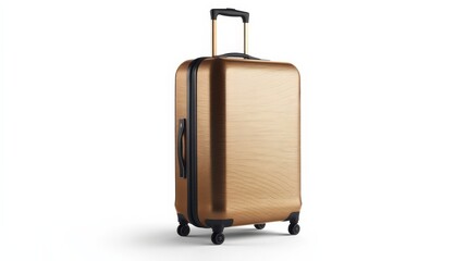 Gold Suitcase:  A sleek and modern gold suitcase with a retractable handle and four wheels, ready for your next adventure. It embodies luxury and sophistication, perfect for travel, business trips.