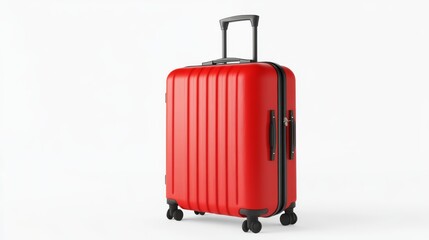 Red Suitcase Ready for Adventure: A vibrant red suitcase with sleek design and rolling wheels, ready to embark on an exciting journey.  