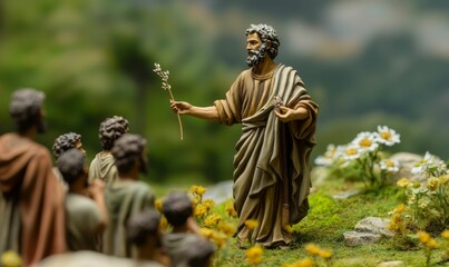 Fototapeta premium Man in robe teaching group of people.