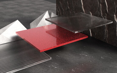 Podium of glass, product display background. 3d rendering of display podium. Podium 3d, stage...