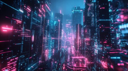 Obraz premium Cyberpunk Cityscape with Neon Lights