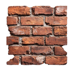 Obraz premium Textured red brick wall, aged weathered surface, isolated on white background. transparent background.