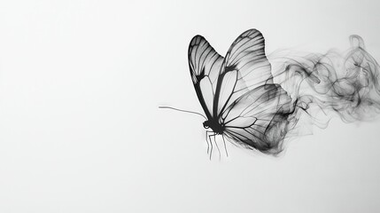 Obraz premium A monochrome image of a butterfly emitting smoke from its backwing and wingtips