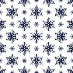 Snowflakes seamless pattern, detailed hand drawn vector line illustration. Graphic outline doodle drawing. Christmas and New Year background for frosty winter design, gift wrapping, packaging, textile