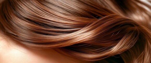 Fototapeta premium Close-up of silky, brown hair with a wave in the strand.