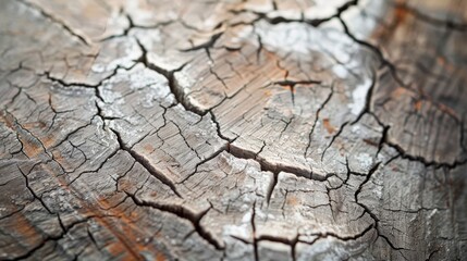 Fototapeta premium A close-up of a cracked wooden surface, captured from above, presenting a textured wood background