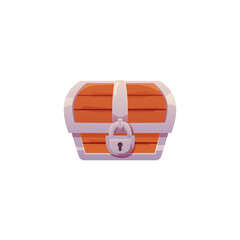Wooden vector treasure chest with iron lock and keyhole.isolated on a white background