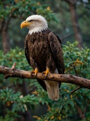Majestic bald eagle perched on a branch, symbolizing freedom.