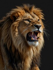 Fototapeta premium Majestic lion roaring against a transparent background.