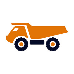 Dump truck icon. Colored silhouette. Side view. Vector simple flat graphic illustration. Isolated object on white background. Isolate.