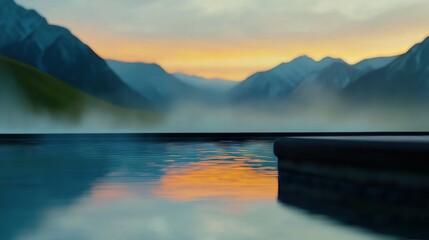 Fototapeta premium A mountain landscape with water in the background featuring a dock in the foreground