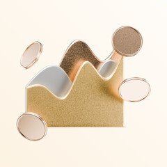 3D Abstract Illustration of a Financial Graph with Floating Coins, Depicting Market Trends and Economic Growth