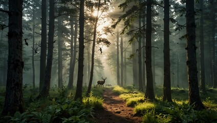 Obraz premium Nature scene featuring trees and wildlife.