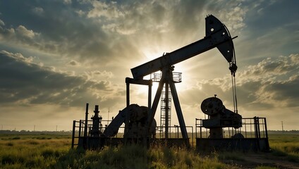 Naklejka premium Oil well pump in Moldavian oil field.