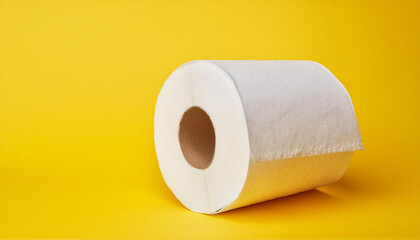 Fototapeta premium White toilet paper roll on isolated yellow background. Personal hygiene.