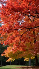 Vibrant Japanese maple tree with red and orange leaves in autumn