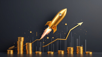 Investment fast track wealth or earning rising up graph increasing profit financial concept, Shortcut Exponential growth or compound interest with rocket launch icon	