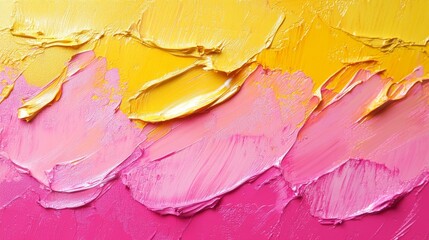 Intricate oil paint brush strokes in yellow and pink, creating an abstract and textured background,...