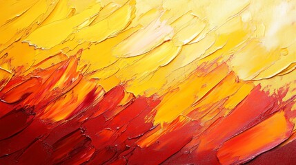 Intricate oil paint brush strokes in yellow and red, creating an abstract and textured background,...