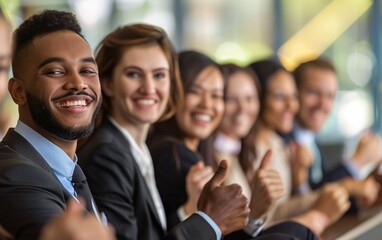 Obraz premium Happy group of businesspeople during presentation