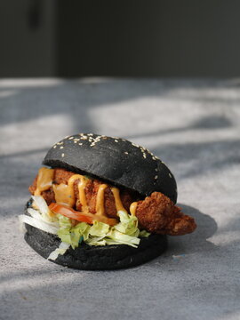 Black Veg burger on table