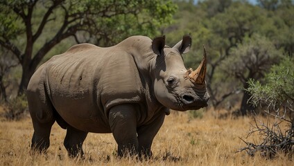 Fototapeta premium Rhinoceros on safari in Kruger Park, South Africa.