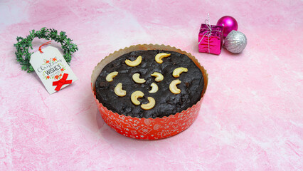 Chocolate cake garnished with cashew