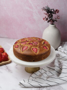 Chocolate and strawberry pancake on mini table