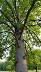 Fototapeta premium Cottonwood tree with heart shaped leaves in sunlight