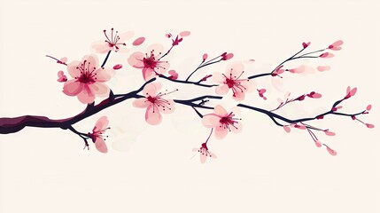   A blooming tree with pink flowers on a white background and a perched bird in the foreground