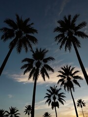 Obraz premium Silhouetted palm trees against the sky.