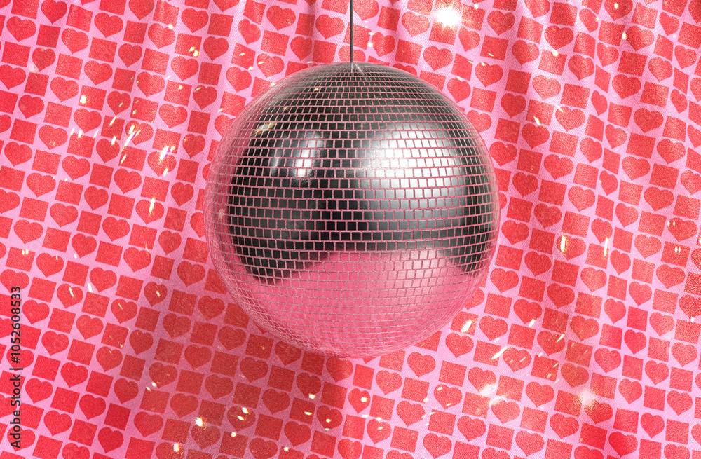 Fototapete Abstract 3D shiny disco ball retro pattern  background. Valentine's festive event computer graphics.
