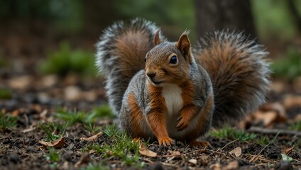 Fototapeta premium Squirrel foraging on the ground.