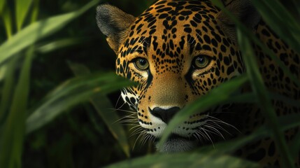 Obraz premium Jovial Jaguar: A Conceptual Portrait of a Young Wildcat in Nature